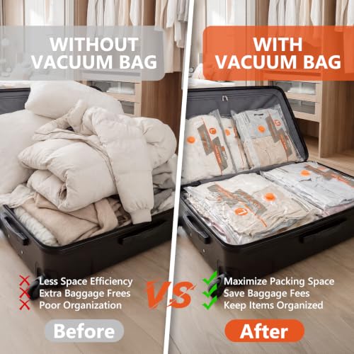 Vacuum Storage Bags for Travel with Rechargeable Air Pump,Space Saver Bags - size: 48 Combo Size.(Orange)