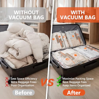 Vacuum Storage Bags for Travel with Rechargeable Air Pump,Space Saver Bags - size: 48 Combo Size.(Orange)
