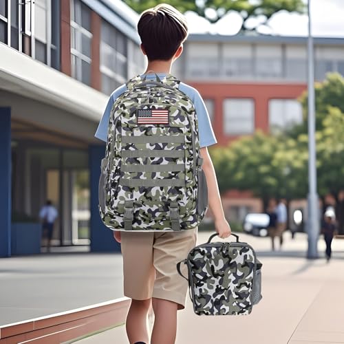 Camo Backpack for Boys, 19'' Boy Bookbag Set with Lunch Box & Pencil Case - color: Camo Backpack Set 2