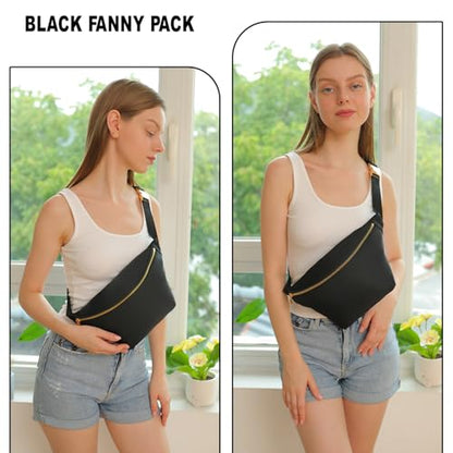 Fanny Pack Crossbody for Women Nylon Travel Waist Belt Bag (Black) - color: Black