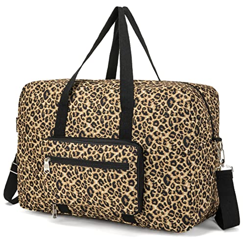 Foldable Travel Duffel Bag, Medium Women's Weekender and Overnight bag carry on Luggage bag for Women(Leopard) - color: Leopard