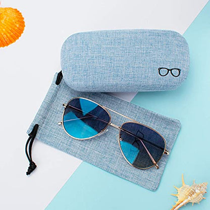 Vemiss Hard Shell Sunglasses Case, Large Linen Fabric Protective Glasses Case for Men Women - color: Blue 1, size: Sunglass Case