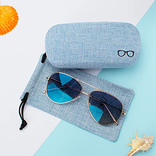 Vemiss Hard Shell Sunglasses Case, Large Linen Fabric Protective Glasses Case for Men Women - color: Blue 1, size: Sunglass Case