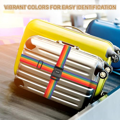 MECCANIXITY Luggage Straps with Combination Lock Adjustable Suitcase Belt Strap for Suitcase Briefcase Backpack Travel, Rainbow, Pack of 4 - color: Rainbow