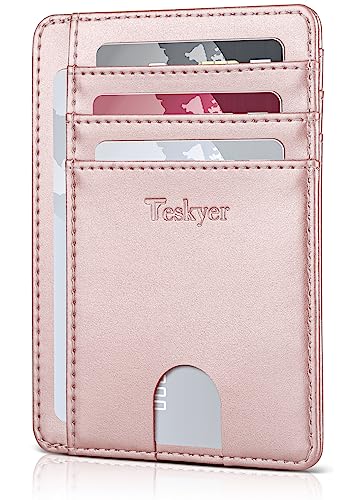 Teskyer Slim Minimalist Wallet for Men, RFID Front Pocket Card Holder - color: Rose Gold