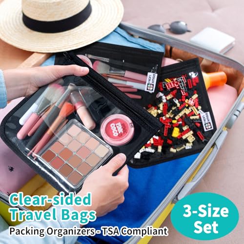 HIONXMGA Set of 3 Clear Travel Toiletry Bag, TSA Approved, Quart Size S/M/L - color: Black, Mixed Sizes