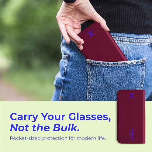 Luxury Slim Leather Glasses Case | Handmade Full-Grain Leather Eyewear Wrap with Magnetic Closure & Gift Box - color: Purple