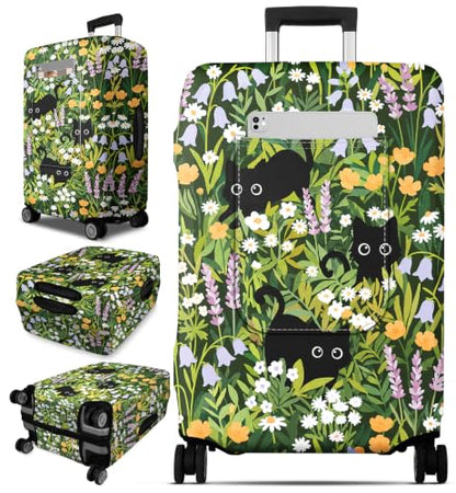 Slohif Stylish Luggage Cover with Storage Pocket 31-32 inch Cute Cat - color: Cats in Flowers, size: XL-(31-32)Inch