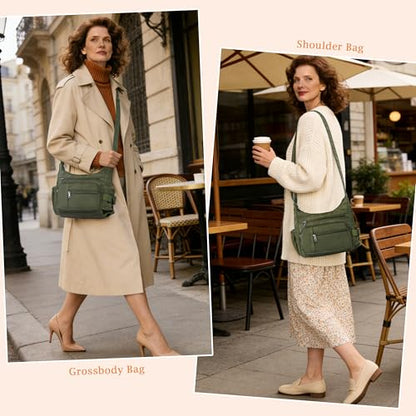 VOLGANIK ROCK RFID Anti Thief Crossbody Bag for Women Waterproof Shoulder Bag Messenger Bag Casual Nylon Purse Handbag - color: Army Green