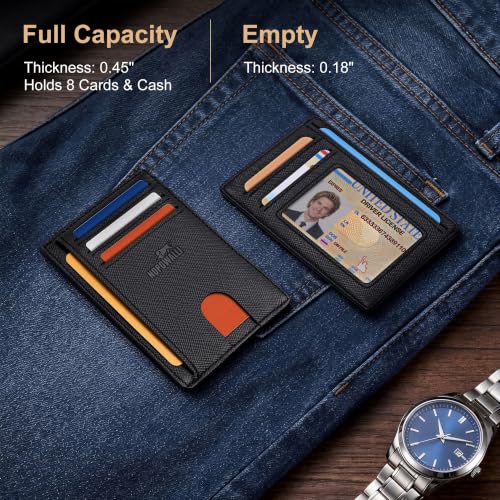 Genuine Leather Mens Wallet Slim RFID Blocking Credit Card Holder - color: Saffiano Black