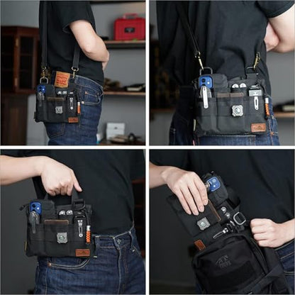 VIPERADE VE5 Slim EDC Pouch with 7 Pockets, Mens Pocket Organizer Multitool Pouch, Mini Crossbody Messenger Bag (No Strap) - color: Black Camo