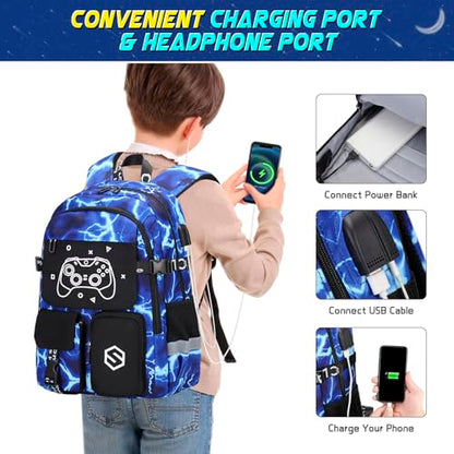 Scothen Boys Backpack, Cool Luminous Kids School Backpacks with Lunch Bag - color: Lightning-blue