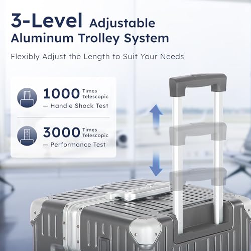 ALPHA CAMP Trunk Luggage 28 Inch with Aluminum Frame Zipperless Suitcase - color: Grey, size: 28 Inch