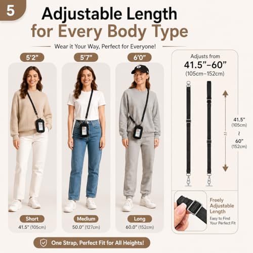 Clip and Go Strap for Phone,Crossbody Phone Lanyard Adjustable and Detachable Wristlet Wallet with ID Window