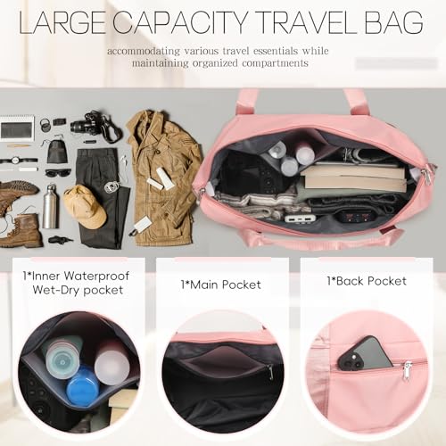 Duffel Bag with Wheels - Rolling Foldable Expandable Duffle bags for Travel, Rolling Under Seat Luggage Carry On Travel Bag, Large Wheeled Overnight Weekender Bag (Pink) - color: Pink