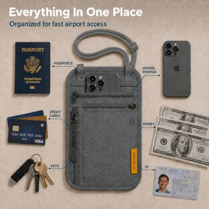 VENTURE 4TH Slim Neck Wallet, RFID Blocking Passport Holder - Gray - color: Gray