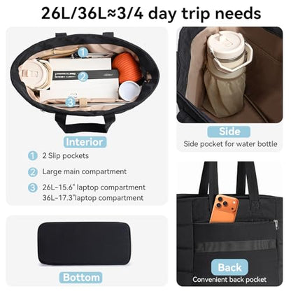 PASMAN Puffer Tote Bag for Women - Nurse Bag with Bottle Pocket - color: Black, size: Large