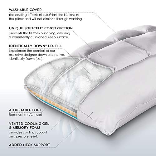 PureCare Cooling SoftCell Chill Select Memory Foam Pillow Featuring Reversible & Adjustable Comfort with Neck Support, King (PCFRIO652) - size: King (Pack of 1)