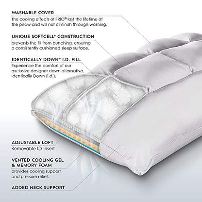 PureCare Cooling SoftCell Chill Select Memory Foam Pillow Featuring Reversible & Adjustable Comfort with Neck Support, King (PCFRIO652) - size: King (Pack of 1)