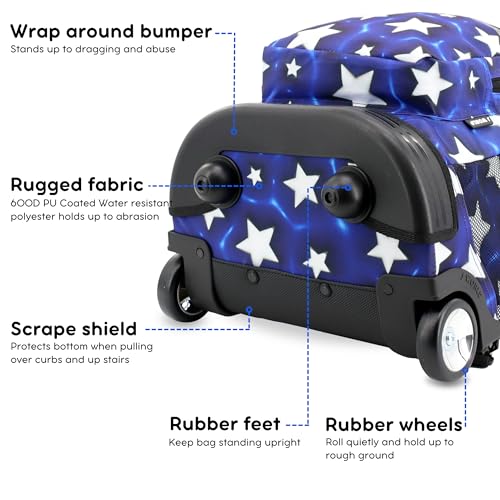 J World Sunrise Kids Rolling Backpack with Wheels for Girls Boys, Roller Bookbag for School, 18 x 13 x 9 Inches, Puffy Star - color: Puffy Star