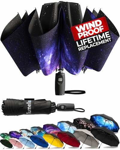 TUMELLA Reverse Folding Windproof Umbrella, Large 46", Strong & Light - color: I. Milky Way