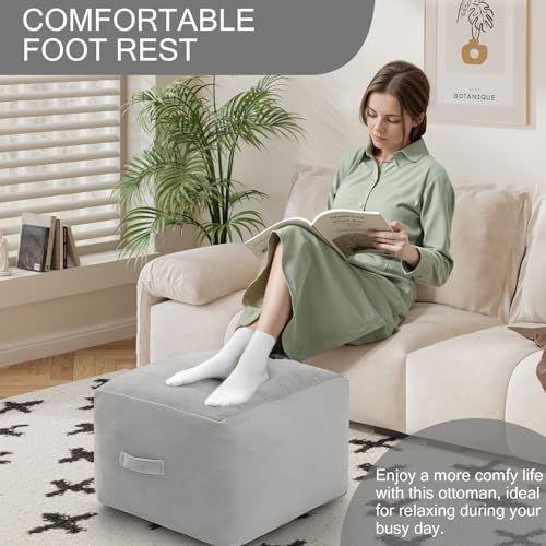 MeMoreCool Square Pouf Ottoman Foot Rest 20x20x15 Inches, Light Grey - color: Striped Light Grey