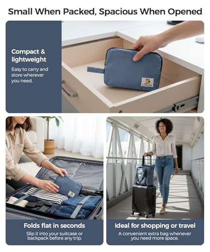 Foldable Travel Bag, 26L Lightweight Weekender Duffel, Expandable Second Carry-On Bag for Travel & Shopping, Water-Resistant Personal Item Bag, Mist Blue - color: Mist Blue