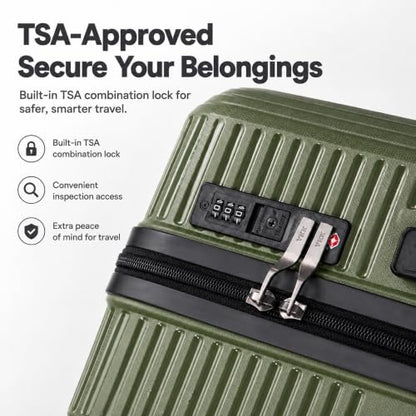 CONCEPTEN Luggage Sets 3 Piece, PP Hardshell Suitcases Set with Wheels - color: Olive Drab, size: 3 Piece Sets (21/Db/Tb)