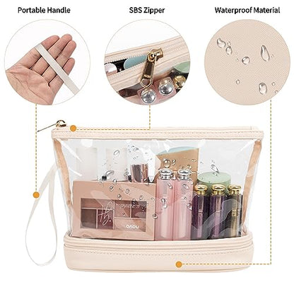 Clear Makeup Bag with Brushes Compartment Travel TSA Approved Toiletry Bag - color: 05-cream clear