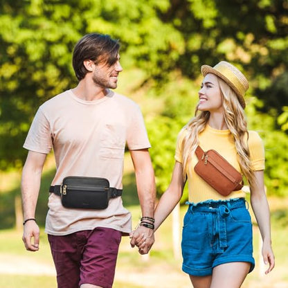 S-ZONE Fanny Packs for Women Genuine Leather RFID Blocking Crossbody Sling - color: Cognac