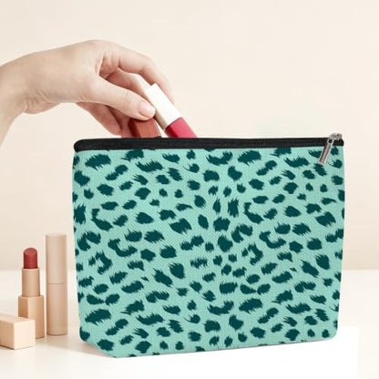 Watercolor Leopard Print Makeup Bag Cosmetic Bag, Portable Makeup Organizer - color: Mint Green Leopard Print 588