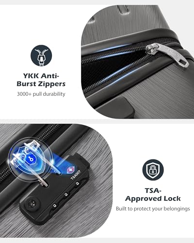 Coolife PC+ABS Hardshell Luggage, TSA Lock, Spinner Wheels, 24in Checked | PC+ABS hardshell, scratch-resistant, 360° silent spinner wheels, YKK zippers, TSA lock, aluminum handle - color: ice blue, size: 24 inch