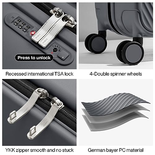 mixi Large Capacity Expandable Luggage Suitcases With Spinner Wheels,Upgrade Wide Handle PC Hardshell Rolling Travel Suitcase with TSA Lock, Checked-Medium 24-Inch, Rock Gray - color: Rock Gray, size: 24-inch Expandable