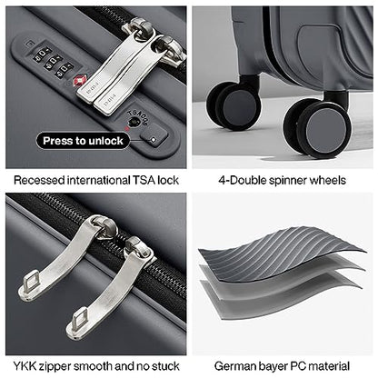 mixi Large Capacity Expandable Luggage Suitcases With Spinner Wheels,Upgrade Wide Handle PC Hardshell Rolling Travel Suitcase with TSA Lock, Checked-Medium 24-Inch, Rock Gray - color: Rock Gray, size: 24-inch Expandable