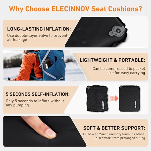 Inflatable Seat Cushion, Self Inflating Compact Stadium Seat Cushion - color: Black-1pack