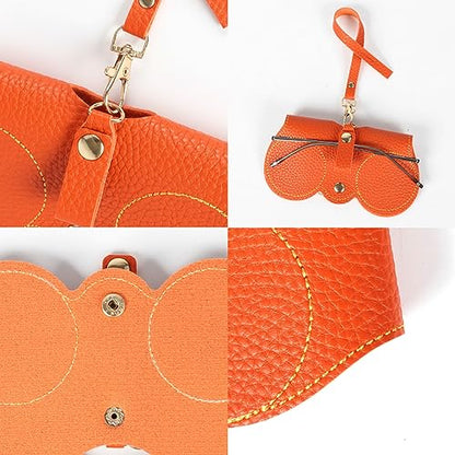 Soft Leather Sunglasses Bag, Portable Leather Glasses Case Holder Sunglasses Pouch, glasses Organizer Bag with Strap - color: Orange