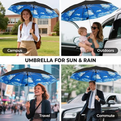 ZDSSM Inverted Umbrella for Rain, Compact Windproof Auto Open Close - color: High Clouds