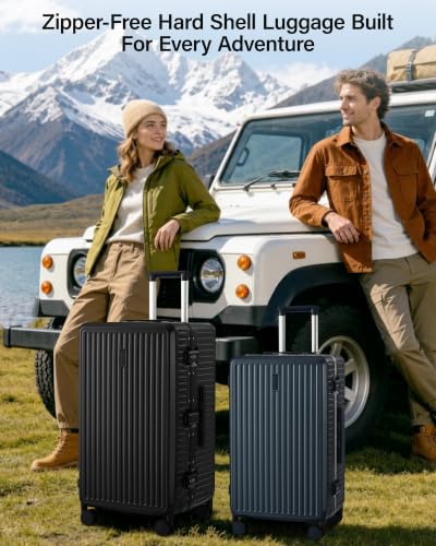 MILADA 24'' Hardshell Checked Suitcase, Trunk Zipperless Aluminum Luggage - color: Jet Black, size: Trunk 24 Inch