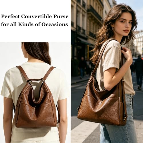 Convertible Backpack Purse for Women with Compartments and Pockets - color: Coffee