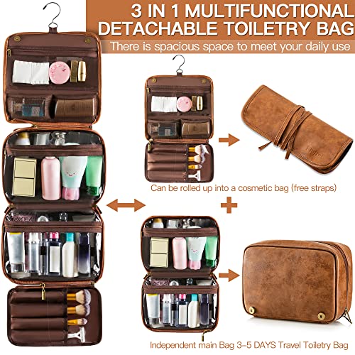 Elviros Hanging Toiletry Bag for Men PU Leather Shaving Dopp Kit (Brown) - color: Brown, size: 1 Pack