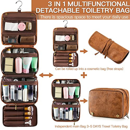 Elviros Hanging Toiletry Bag for Men PU Leather Shaving Dopp Kit (Brown) - color: Brown, size: 1 Pack