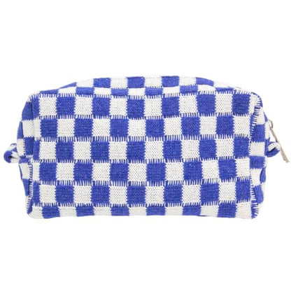 Checkered Makeup Bag for Purse, Small Travel Cosmetic Pouch,Sapphire Blue - color: Sapphire Blue
