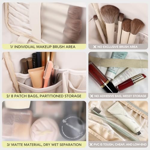 GIVLEFLY Standing Makeup Bag for Women, Large Travel Cosmetic Organizer - color: Brown