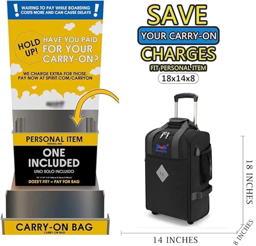 Boardingblue For Spirit Airlines 18x14x8 Inches Personal Item Under Seat Rolling Duffle Bag Luggage Suitable For Major Airlines Including AA and Frontier (Black) - color: Black