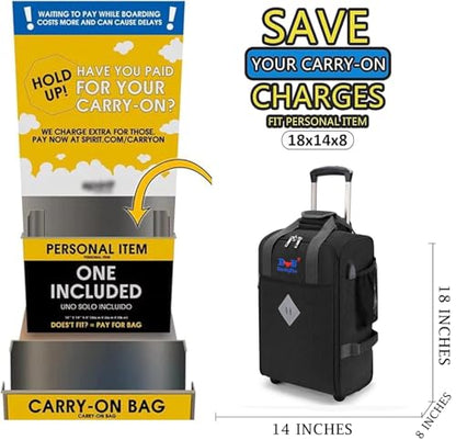 Boardingblue For Spirit Airlines 18x14x8 Inches Personal Item Under Seat Rolling Duffle Bag Luggage Suitable For Major Airlines Including AA and Frontier (Black) - color: Black