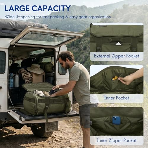 Haimont Heavy Duty Convertible Travel Duffel Backpack, Army Green, 45L - color: Green, size: 45L