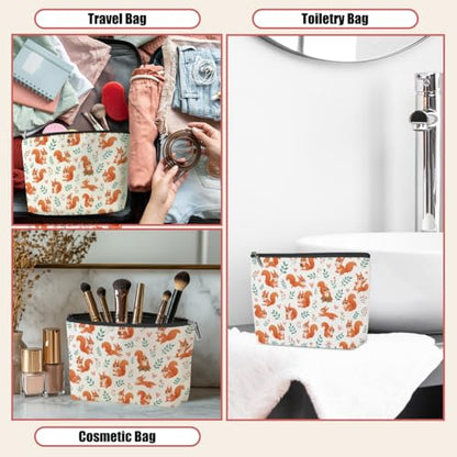 Cute Red Squirrel Leaf Floral Makeup Bag, Cosmetic Bags for Women - color: Cute Squirrel 442