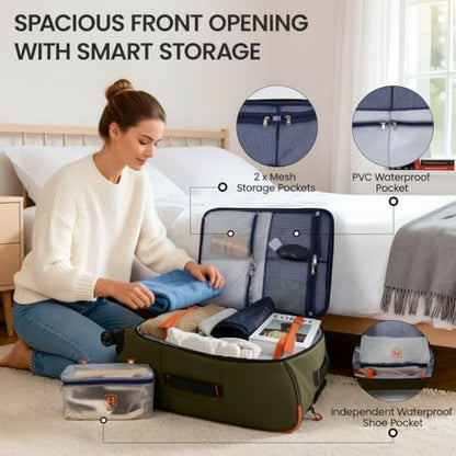 2-Piece Set(22/26in) Softside Luggage Sets w/Spinner Wheels - color: Green, size: 2-Piece Set (22"/26'')