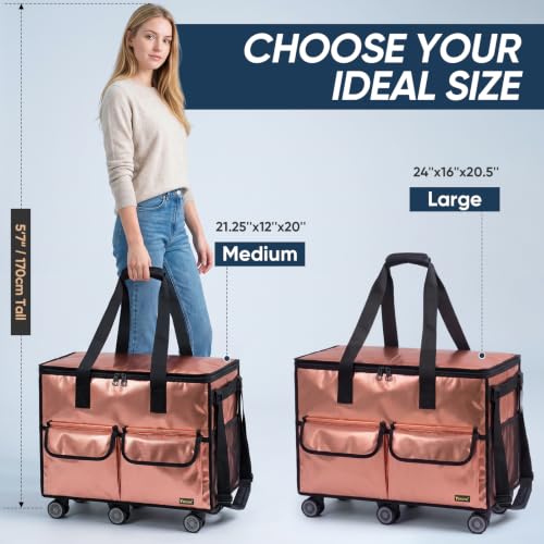 BALEINE Reusable Grocery Bag on Wheels, Foldable Rolling Tote Bag - color: Rose Gold- Wide, size: Large