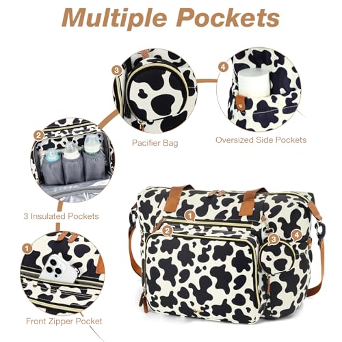 Diaper Bag Tote, Large Baby Hospital Bag for Labor Delivery Mom - color: Cow Print